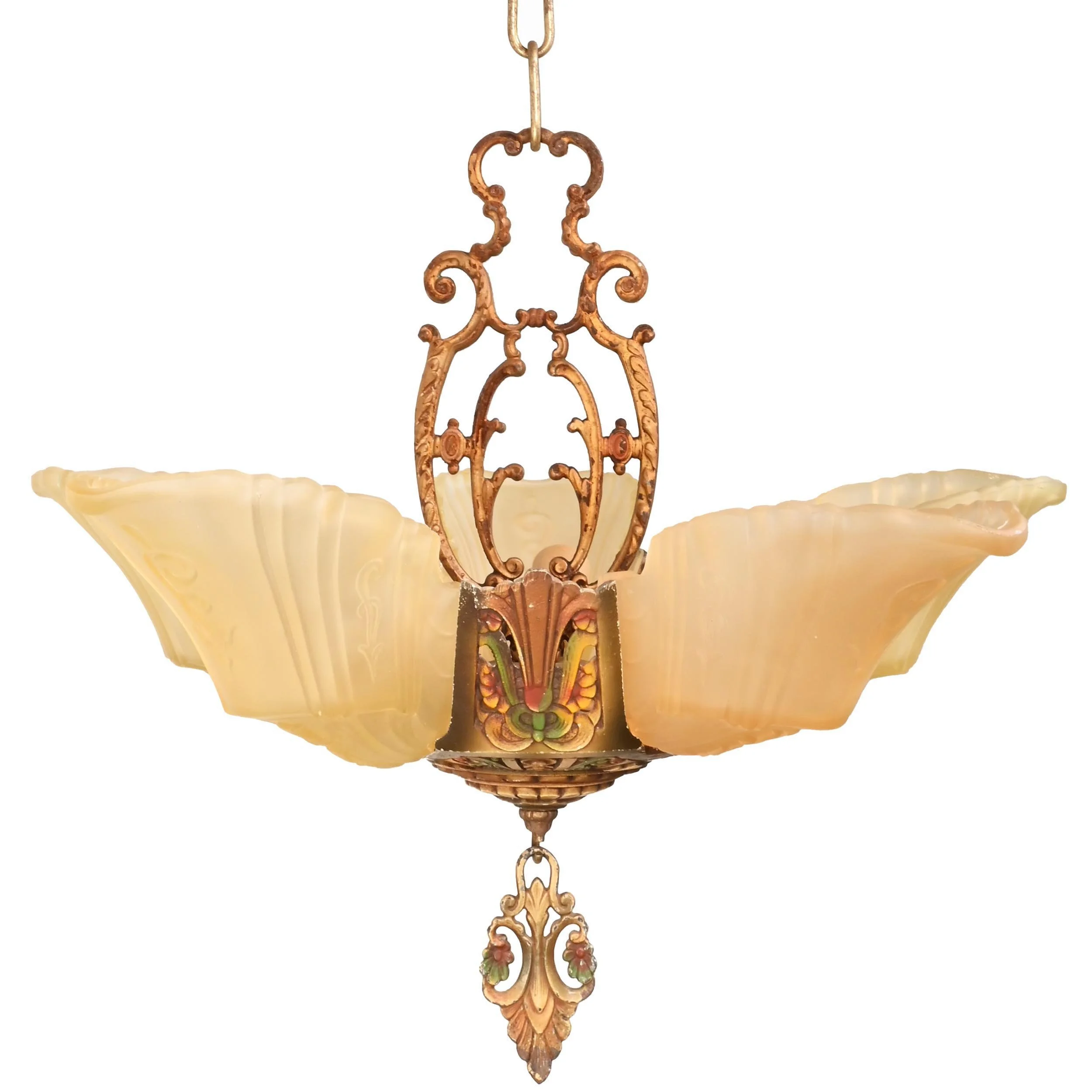 markel art deco polychrome five slip shade chandelier